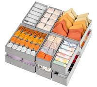 Criusia 12 Pack Sock Underwear Drawer Organizer Dividers, 116 Cells Fabric Foldable Dresser Closet Organizers and Storage Bins for Baby Clothing, Women Men Underwear Socks, Bra, Ties, Scarf