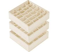 Criusia 3 Pack Sock Underwear Drawer Organizer Dividers, 64 Cell Fabric Foldable Cabinet Dresser Closet Organizers and Storage Boxes for Organizing Socks, Underwear, Ties (16+24+24 Cell, Beige)