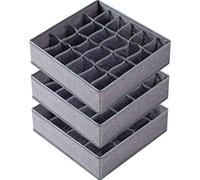 Criusia 3 Pack Sock Underwear Organizer Dividers, 64 Cell Drawer Fabric Foldable Cabinet Closet Storage Boxes for Storing Socks, Underwear, Ties (16+24+24 Cell, Gray)