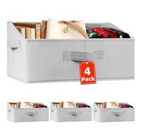Criusia 4 Pack Large Closet Shelf Organizer Bins with Handles - Fabric Trapezoid Storage Baskets for Clothes, Towel, Blanket, Purse, Hats