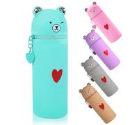 Criveple Soft Silicone Pencil Case, 2-in-1 Soft Silicone Bag with Teiss Closure, Cute Pen Bag, Colouring Pencils, Marker for Students, Teenagers, Green, School bag set
