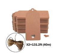 CRIVERS 200pc Hollow Heart Shape Kraft Paper Tags, Gift Tags/Hang Tags with Free Natural Jute Twine for Christmas Wedding Thanksgiving Birthday Holiday Party Favors (Buff)