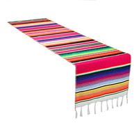 CRJHNS Mexican Serape Table Runner, Handwoven Cotton Serape Runners for Fiesta Party Wedding and Home Decorations,14x108 Inch (14x108/Rose red)