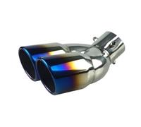 CRJIMX 3 Colors Universal Car 63mm Inlet Diameter 76mm Outlet Double-Barrel Rear Exhaust Tip Tail Pipe Muffler Stainless Steel(Blue,Bend)