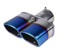 CRJIMX 63mm/2.48" Universal Car Square Escape Double Outlet Exhaust Tailpipe Muffler Tube Blue/Silver Stainless Steel Auto Tuning(Blue,Straight)