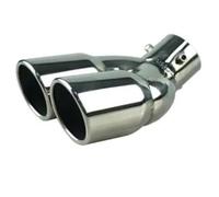 CRJIMX Universal Car Inlet Double-Barrel Rear Exhaust Tip Tail Pipe Muffler Outlet Stainless Steel Car Accessories Inlet 63mm Outlet 76mm(Curved Silver)