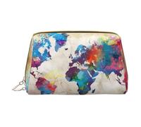 CRJSYCBYB Abstract World Map Printed Leather Makeup Bag Portable Travel Cosmetic Bag Toiletry Bag