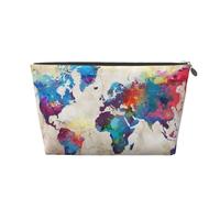 CRJSYCBYB Abstract World Map Printed Leather Travel Toiletry Bag Portable Cosmetic Bag Clutch Bag