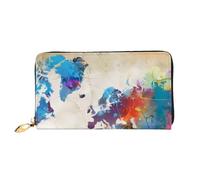 CRJSYCBYB Abstract World Map Printed Leather Wallet Genuine Leather Clutch Purse Portable Travelling Bag
