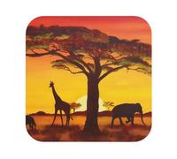 CRJSYCBYB African Animal Sunset printed Leather Coasters Set round table mat set desktop protector