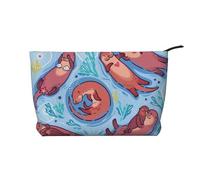 CRJSYCBYB Animal Cute Brown Otters Printed Corduroy Makeup Bag Travel Toiletry Bag Portable Cosmetic Bag Clutch Bag