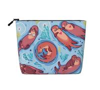 CRJSYCBYB Animal Cute Brown Otters Printed Fake Hemp Makeup Bag Travel Toiletry Bag Portable Cosmetic Bag