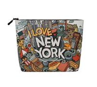 CRJSYCBYB Cartoon Cute New York American Theme Art Printed Fake Hemp Makeup Bag Travel Toiletry Bag Portable Cosmetic Bag
