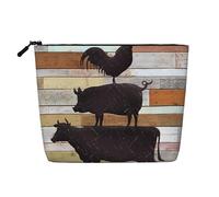 CRJSYCBYB Cow Chicken and Pig Pattern Printed Fake Hemp Makeup Bag Travel Toiletry Bag Portable Cosmetic Bag