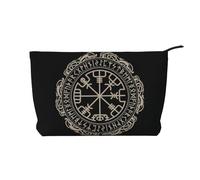CRJSYCBYB Magical Design Norse Runes Compass Printed Corduroy Makeup Bag Travel Toiletry Bag Portable Cosmetic Bag Clutch Bag