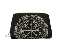 CRJSYCBYB Magical Design Norse Runes Compass Printed Leather Makeup Bag Portable Travel Cosmetic Bag Toiletry Bag