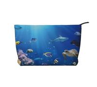 CRJSYCBYB Ocean Tropical Fish Turtle Shark Printed Corduroy Makeup Bag Travel Toiletry Bag Portable Cosmetic Bag Clutch Bag