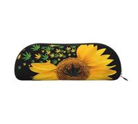 CRJSYCBYB Weed with Sunflower Printed Pencil Bag Leather Pencil Pouch Stationery Bag