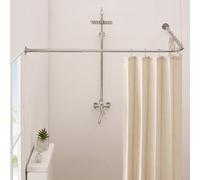 Crkmire Corner Shower Curtain Rod, Brushed Nickel [24"-53"] x [24"-53"] Adjustable L Shaped Shower Rod No-Sagging 90 Degree Curved Curtain Rod for Bathroom Bathtub with 12 Ring Hooks & Ceiling Support