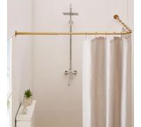 Crkmire Gold Corner Shower Curtain Rod, [24"-37"] x [24"-37"] Adjustable L Shaped Shower Rod No-Sagging 90 Degree Curved Curtain Rod for Bathroom Bathtub with 12 Ring Hooks & Ceiling Support