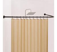 Crkmire L Shaped Shower Curtain Rail, [100-174 cm] x [140-214 cm] Adjustable Corner Shower Pole No-Sagging 90 Degree Curved Curtain Rod for Bathroom Bathtub with 12 Ring Hooks & Ceiling Support