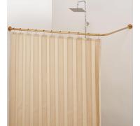 Crkmire L Shaped Shower Curtain Rail, [100-174 cm] x [140-214 cm] Adjustable Corner Shower Pole No-Sagging 90 Degree Curved Curtain Rod for Bathroom Bathtub with 12 Ring Hooks & Ceiling Support