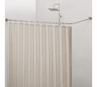 Crkmire L Shaped Shower Curtain Rail, [61-94 cm] x [61-94 cm] Adjustable Corner Shower Pole No-Sagging 90 Degree Curved Curtain Rod for Bathroom Bathtub with 12 Ring Hooks & Ceiling Support