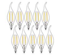 CRLight 2W Dimmable 25W Equivalent LED Candelabra Bulb 2700K Warm White 250LM, E12 Chandelier Base LED Candle Bulbs, C35 Clear Glass Flame Shape Bent Tip, 360 Degrees Beam Angle, 10 Pack