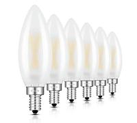 CRLight LED Candelabra Bulb 25W Equivalent 250LM, 3000K Soft White 2W Filament LED Chandelier Light Bulbs, E12 Base Vintage Edison B10 Frosted Glass Dimmable LED Candle Bulbs, 6 Pack