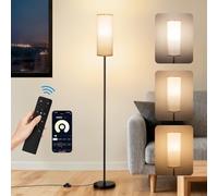 CRLL Floor Lamp for Living Room, Modern Standing Lamps with Remote & Foot Switch, 2700k-6500k Dimmable Tall Reading Lamp with Linen Shade | Standard Lamp Night Light for Bedroom Office (Black)