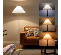 CRLL Floor Lamp for Living Room with Remote, APP & Foot Switch, 12W LED Bulb, 3 Color Temperatures Stepless Dimmable Tall Standing Lamp, Pleated Shade & Red Wood Grain Pole
