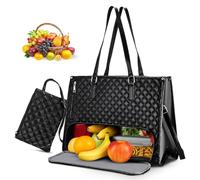 Crlvlyn 2 in 1 Tote Bag Lunch Bag Combo for Women - Insulated Laptop with Lunch Compartment for Work, 16.3 Inch Quilted Professional Work Tote & Cooler Bag for Commuting, Office, Study, Travel