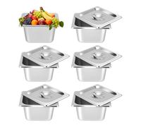 Crlvlyn 4PCS Stainless Steel Gastronorm Pan 1/6 with Lid,Stainless Food Storage Containers Stackable Metal Steamer Pan for Kitchen Restaurant Party Buffet Event Catering