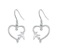 CRMAD Airplane Earrings for Women Sterling Silver Blue Dripping oil Airplane World Travel Flight Earrings Best Gifts for Her (heart)