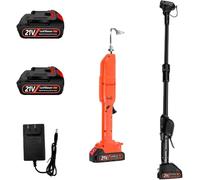 CRMARKM 21v Cordless Motorised Garden Hoe,2 in 1 Weed Rake and Garden Hoe,Portable Electric Hoe with Battery and Charging Unit,Removable Handle 130 Cm,for Weeding,Loosening Soil(2 Batteries)