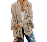 CRMY Women's Cardigan Sweater Oversized Cardigan Batwing Chunky Knit Jacket (Color : Rice gray, Size : XL)