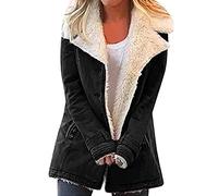 CRMY Women's Lapel Sherpa Fleece Lined Denim Jacket Winter Button Down Warm Coat Outerwear (Color : Black, Size : 3XL)
