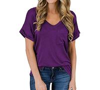 CRMY Womens Short Sleeve Ladies Casual V Neck T-Shirt Blouse Summer Tops (Color : Purple, Size : L)