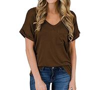 CRMY Women's V-Neck T-Shirt Short Sleeve Casual Tee Shirt Tops,Ladies Long Casual Sweatshirts Tops (Color : Brown, Size : XL)