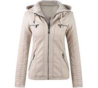 CRMY Women's Vintage Fashion Jacket Transitional Jacket Biker Leather Jacket with Hood Synthetic Leather Bomber Jacket Casual Fitted Style - Autumn Winter