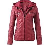 CRMY Women's Vintage Fashion Jacket Transitional Jacket Biker Leather Jacket with Hood Synthetic Leather Bomber Jacket Casual Fitted Style - Autumn Winter
