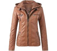 CRMY Women's Vintage Fashion Jacket Transitional Jacket Biker Leather Jacket with Hood Synthetic Leather Bomber Jacket Casual Fitted Style - Autumn Winter