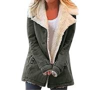 CRMY Womens Winter Warm Lapel Sherpa Fleece Coat Lapel Collar Oversized Denim Jacket Fleece Lined Warm Overcoat Outerwear (Color : Grey, Size : XL)
