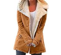 CRMY Womens Winter Warm Lapel Sherpa Fleece Coat Lapel Collar Oversized Denim Jacket Fleece Lined Warm Overcoat Outerwear (Color : Beige, Size : XL)