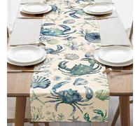 Croar Beach Coastal Crab Dining Table Runner, Ocean Marine Life Shell Conch
