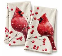 Croar Cardinal Kitchen Towels Set of 2, Red Cardinal Bird Christmas Dish | Towels for Kitchen, Winter Snow Berry Branch Farmhouse Hand Absorbent Decorative Holiday Tea 18x26 Inch