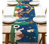 Croar Jesus Nativity Scene Christian Christmas Table Runner, Religious Xmas Holy Night Kitchen Dining Table Decoration, Holiday Winter Burlap Indoor Outdoor Home Decor Party Supply 13 x 120 Inches