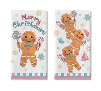 Croar Merry Christmas Gingerbread Man Kitchen Dish Towels Set of 2, Pink Xmas Peppermint Candy Drying Hand Towel Baking Cooking Cloth, Winter Holiday Bathroom Home Decoration 18 x 26 Inches