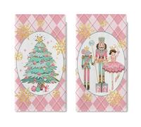 Croar Pink Christmas Tree Nutcracker Kitchen Dish Towels Set of 2, Xmas Gold Snowflake Drying Hand Towel Baking Cooking Cloth, Winter Holiday Diamonds Bathroom Home Decoration 18 x 26 Inches