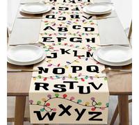 Croar Stranger Alphabet Colorful Light Dining Table Runner, Funny Retro 80s TV Show Burlap Kitchen Decoration, Indoor Outdoor Home Decor Christmas Kids Birthday Party Supply 13''x72''